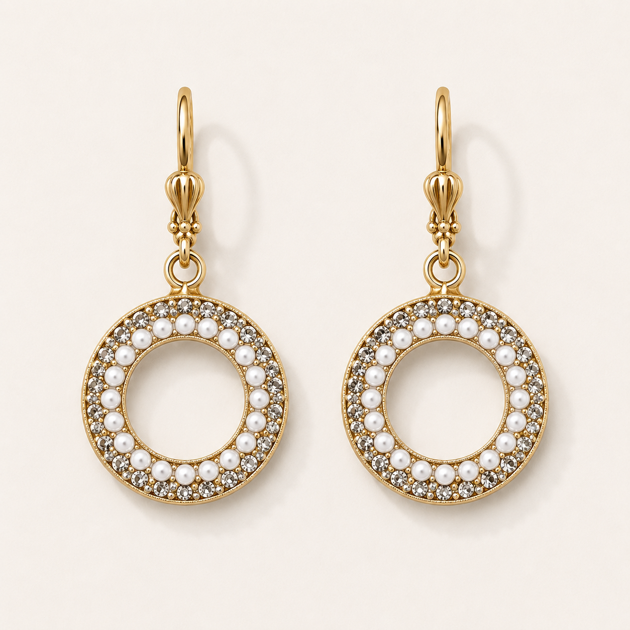 Gemma earrings with pearl and pavé circle drop design