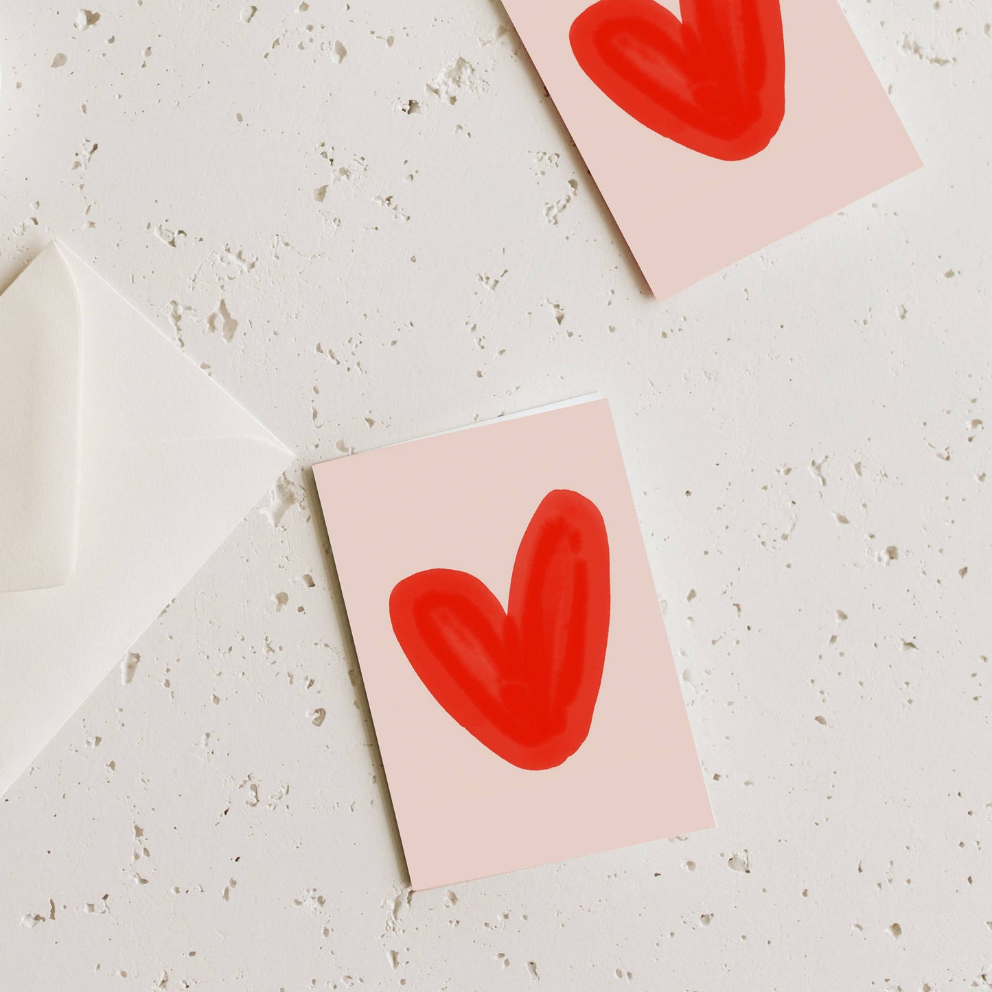 Heart mini card with red heart graphic on a light pink square