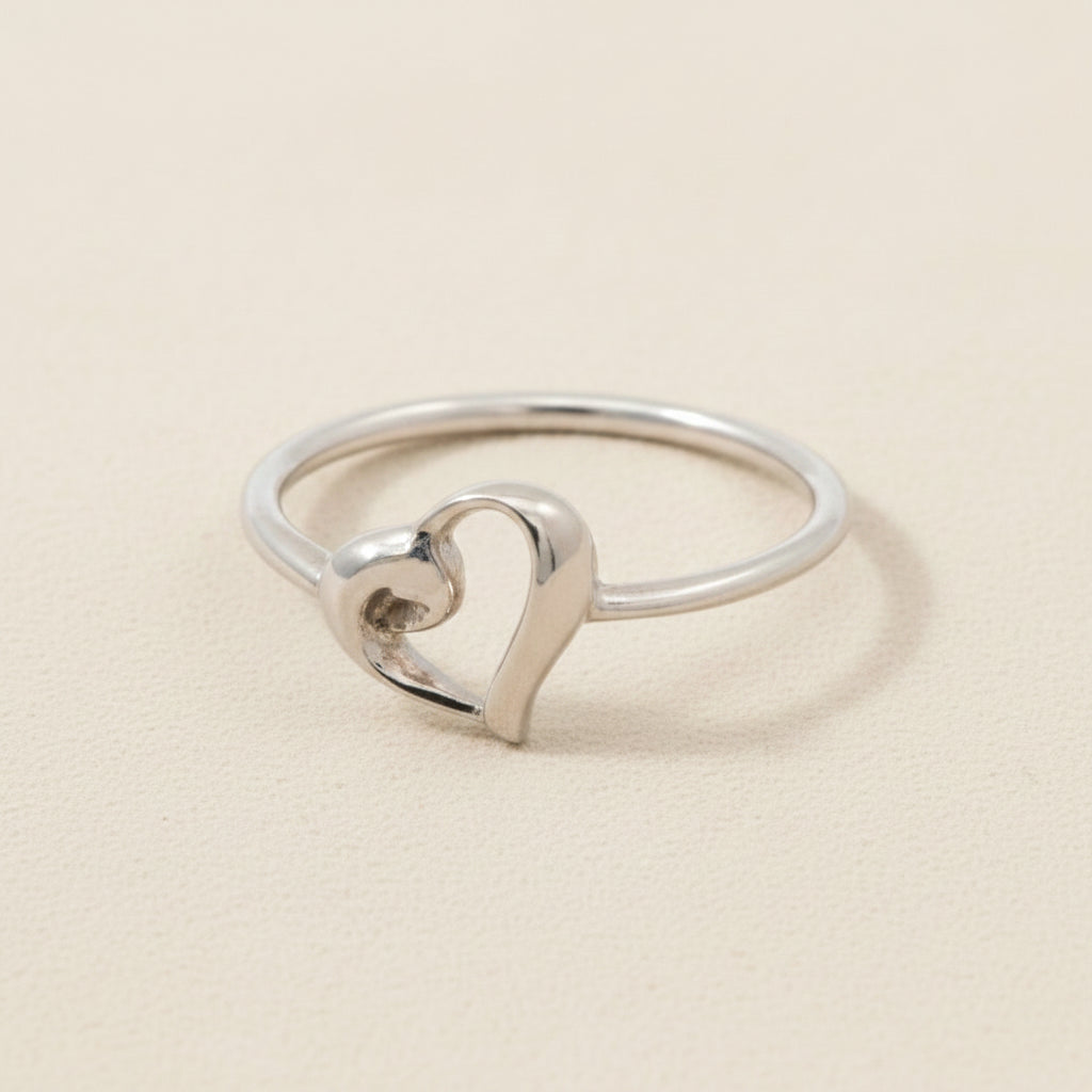 Silver-tone heart infinity ring with open loop band