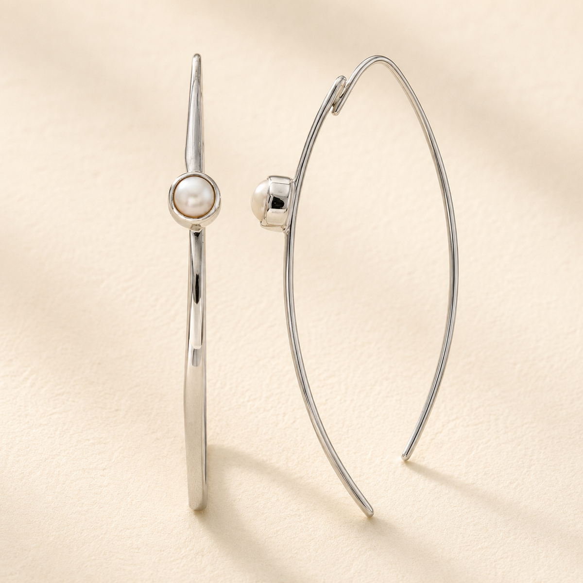 Silver-tone pearl marquis drop earrings with oval hoop and lever-back clasp