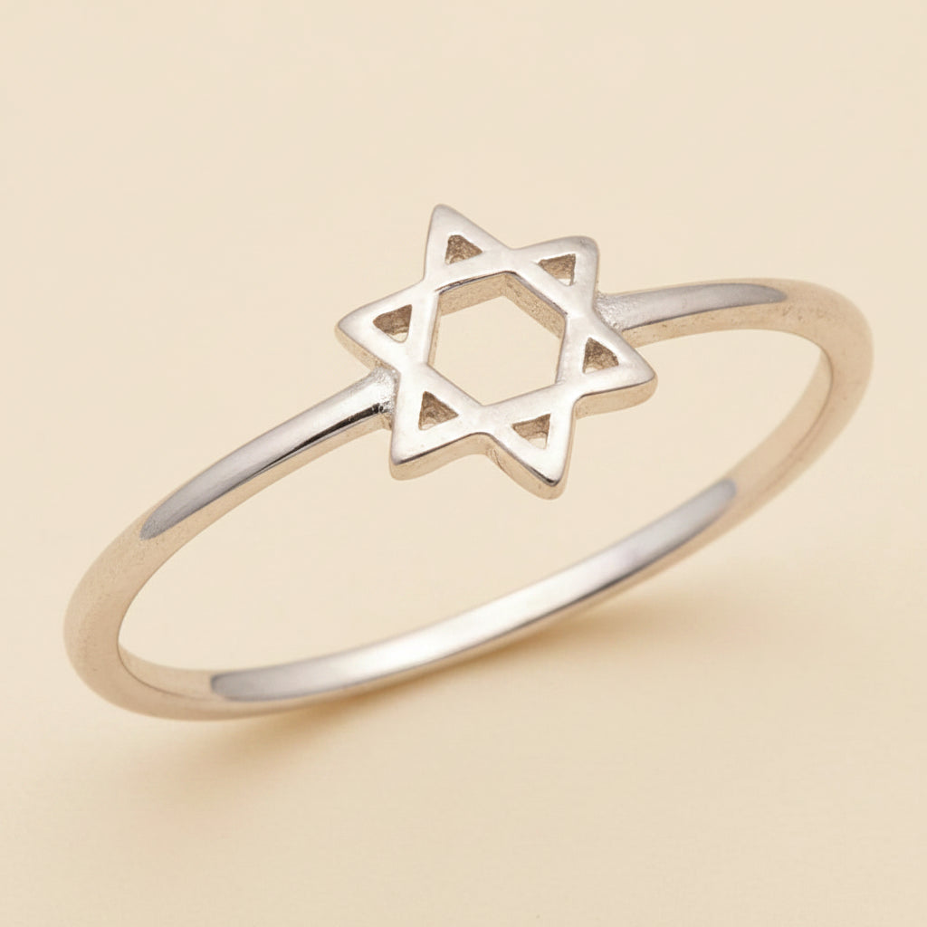 Silver-tone ring with small Star of David charm on open band