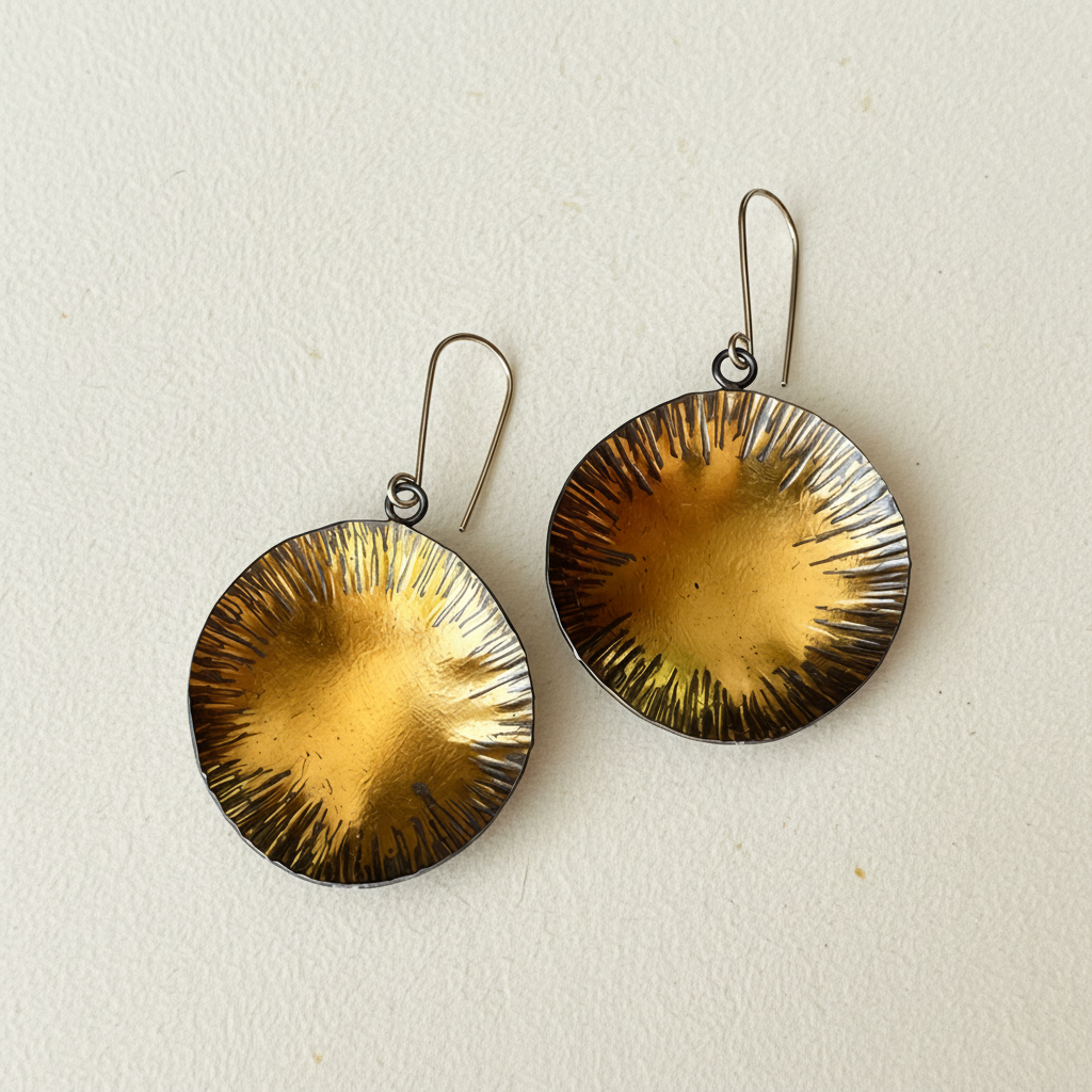Gold disc earrings on a white background