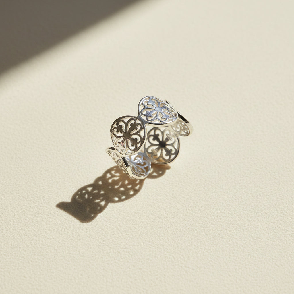 Filigree circles ring with silver-tone openwork and gold-tone accents