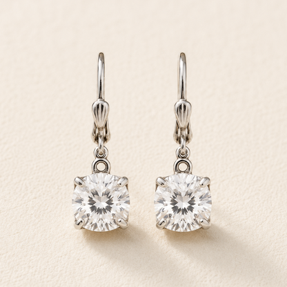 Antique silver crystal drop earrings with round clear stones