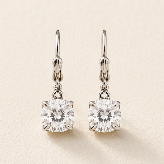 Antique silver crystal drop earrings with round clear stones
