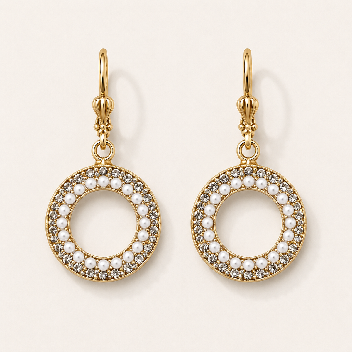 Gemma earrings with pearl and pavé circle drop design