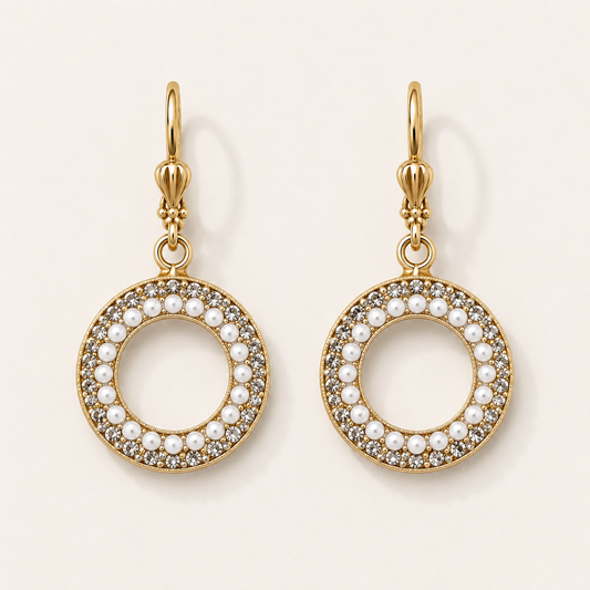 Gemma earrings with pearl and pavé circle drop design