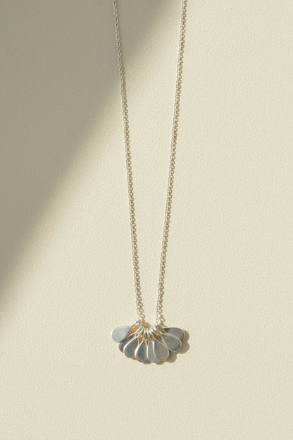 Silver teardrop flower pendant necklace with thin chain