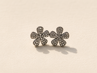 Pavé diamond flower stud earrings, pair of floral studs