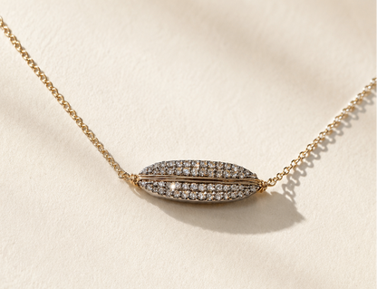 Pave diamond ellipse necklace with gold chain