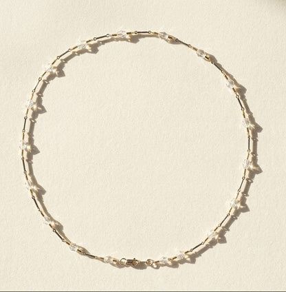 Two-tone crystal choker, round loop of clear and dark faceted beads on chain