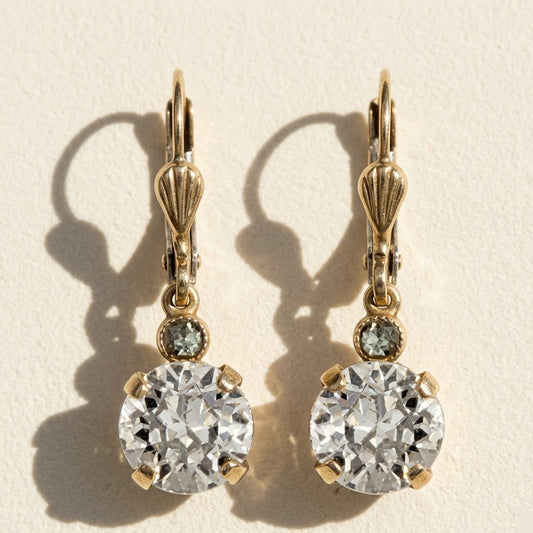 Antique gold crystal drop earrings with round clear stones