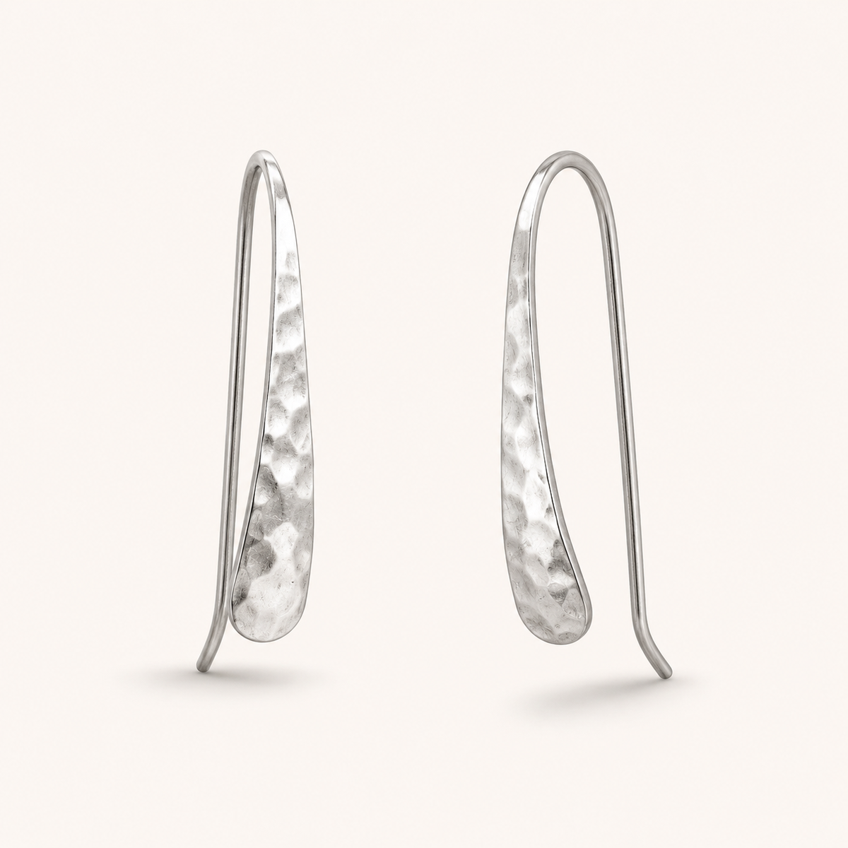 Sterling silver hammered pull-through hoop earrings