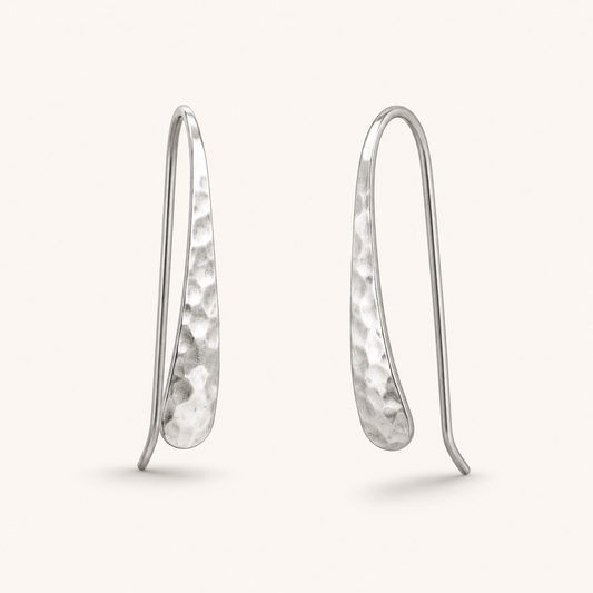 Sterling silver hammered pull-through hoop earrings