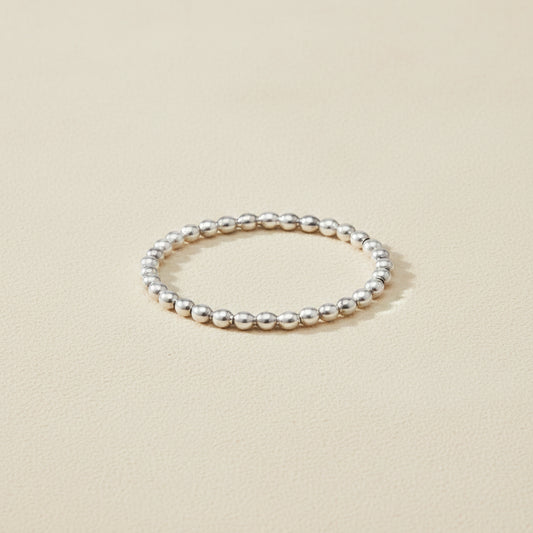 Silver beaded dot ring with evenly spaced round ball links