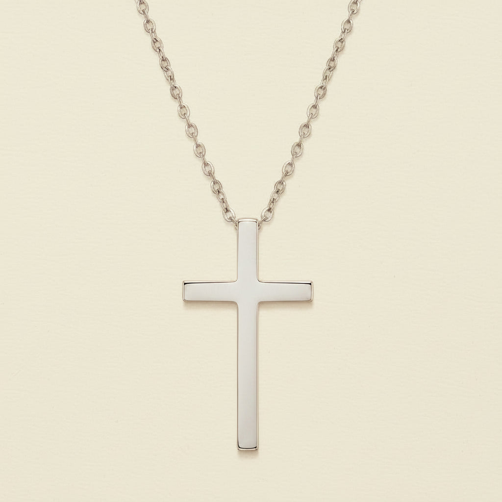 Dainty cross necklace with silver-tone cross pendant on a chain