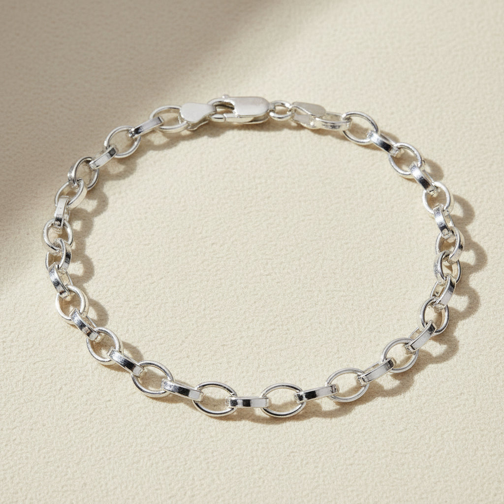 Silver-tone oval link chain bracelet with small clasp and connector rings