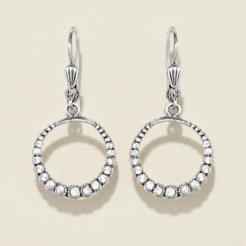 Silver Georgette earrings with round crystal hoops and lever-back hooks