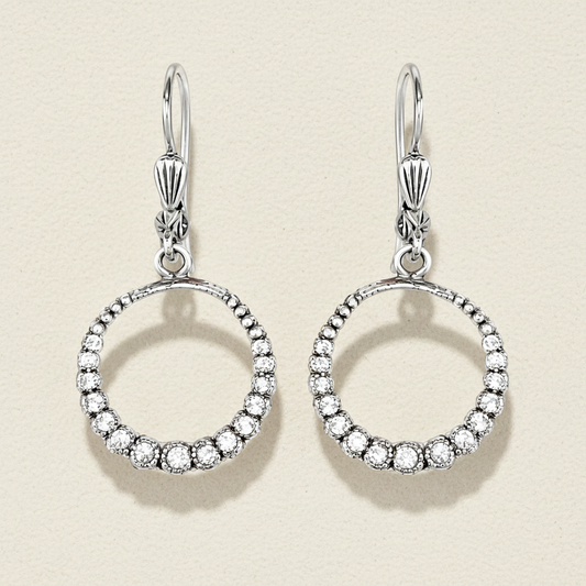 Silver Georgette earrings with round crystal hoops and lever-back hooks