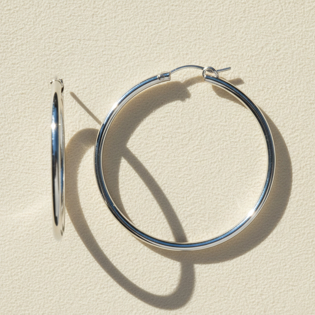 Silver hoop earrings on a white background