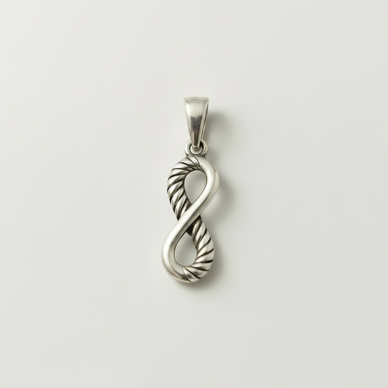 Silver infinity heart pendant with textured rope twist, pendant only