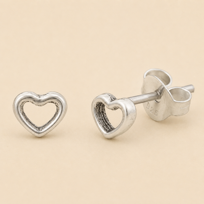 Silver-tone open heart stud earrings with push-back posts