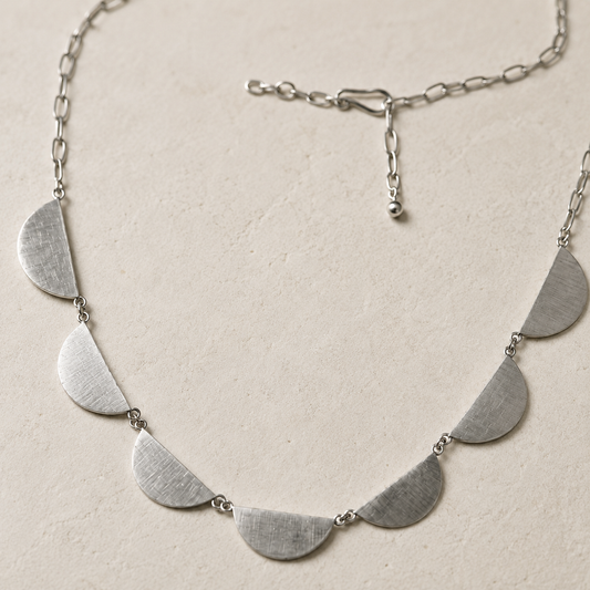 Silver scalloped disc chain necklace with lobster clasp