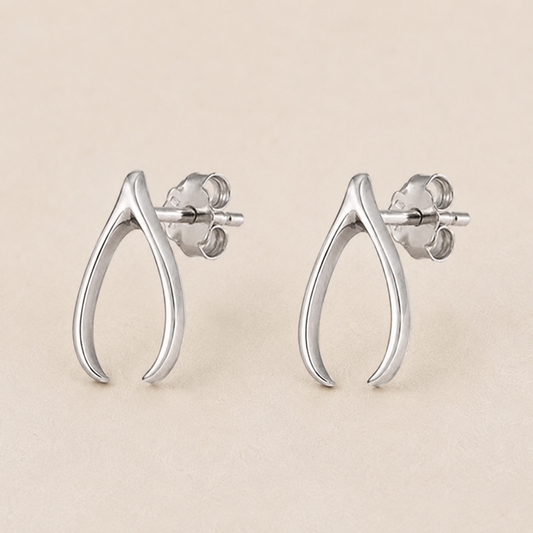 Silver teardrop wishbone stud earrings with butterfly back posts
