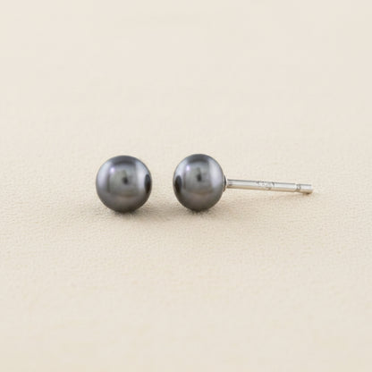 Large gray pearl stud earrings with round pearls and post backs