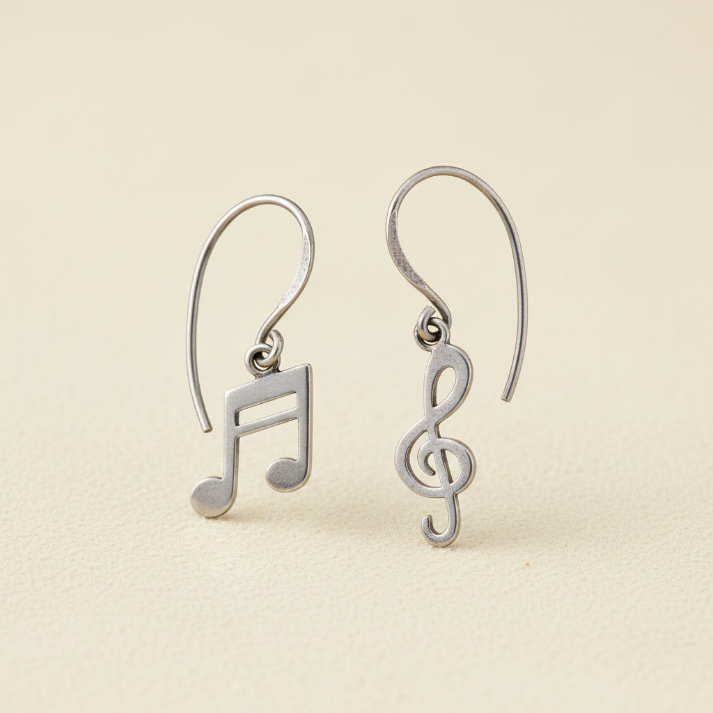 Silver-tone dangle earrings with music note and treble clef charms