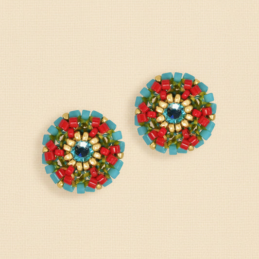 Colorful beaded earrings on a white background