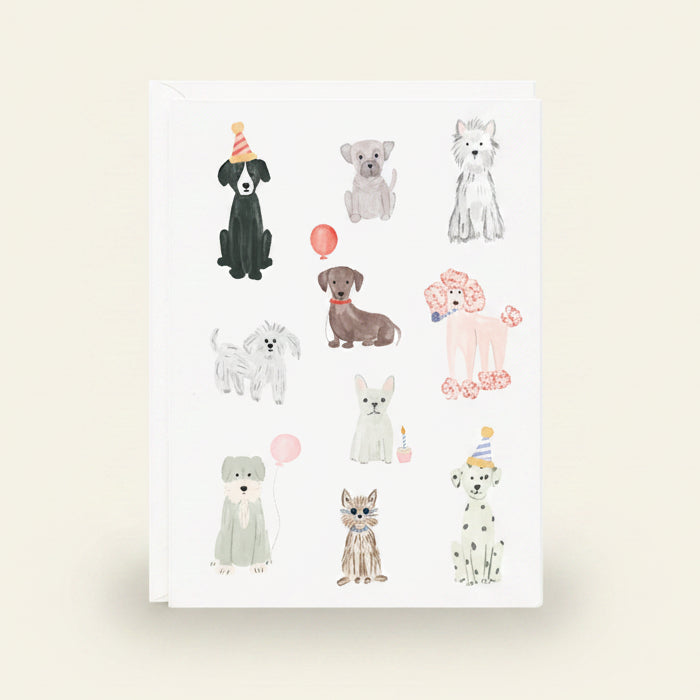 Sheet of dog-themed temporary tattoos on a white background
