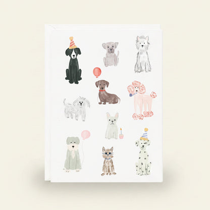 Sheet of dog-themed temporary tattoos on a white background