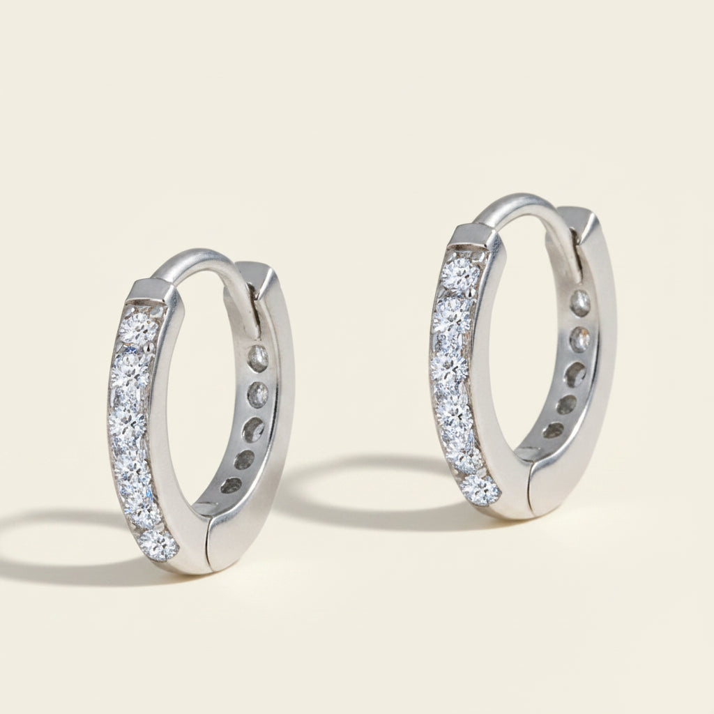 Clear CZ stone huggie hoop earrings, silver-tone pair