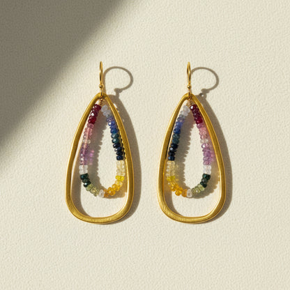 Gold-tone teardrop earrings with multicolor beaded teardrop dangle, lever hooks