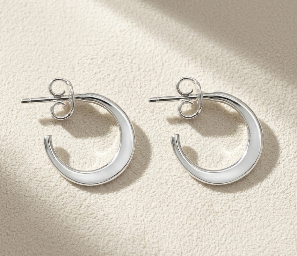 Small post hoop earrings, silver-tone metal hoops with post backs