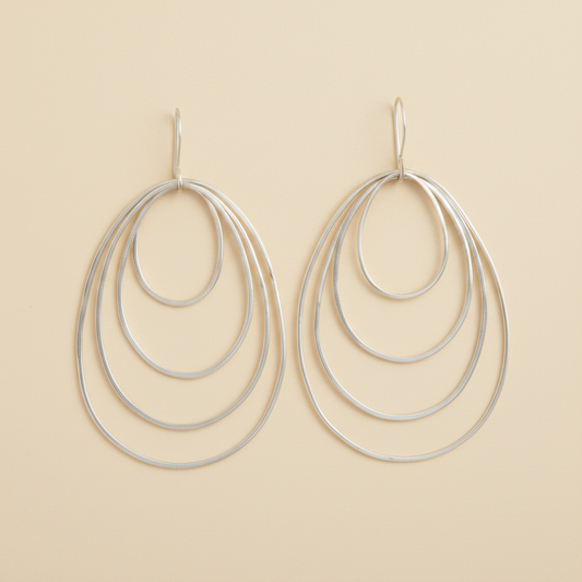 Silver-tone multi-loop hoop earrings with teardrop ring drops