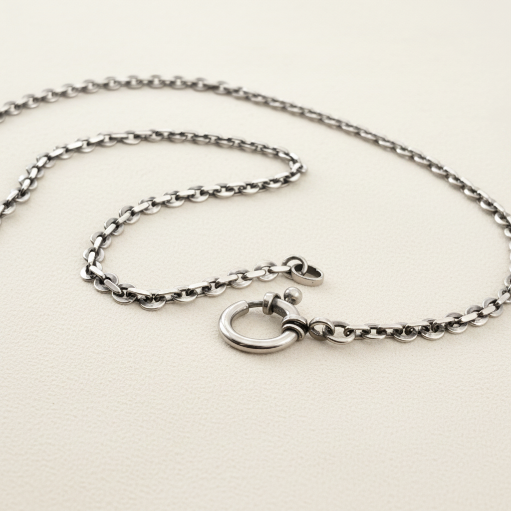 Sterling silver charm chain necklace with flat cable links and ring clasp