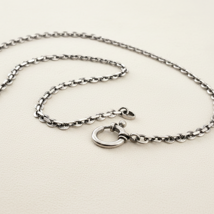 Sterling silver charm chain necklace with flat cable links and ring clasp