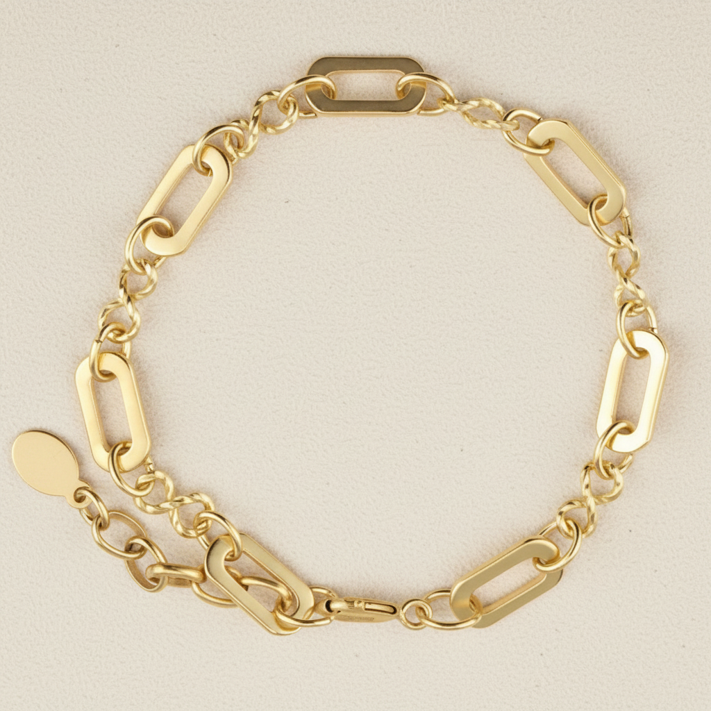 Gold-tone chain bracelet with oval and rectangular links and clasp