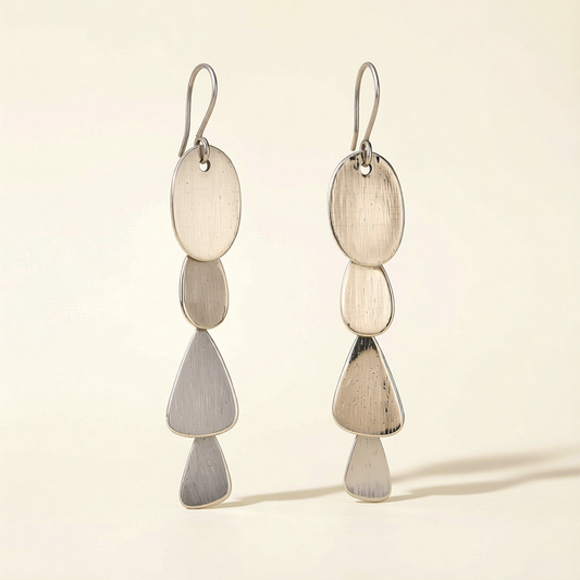 Silver-tone organic drop earrings with three stacked teardrop charms