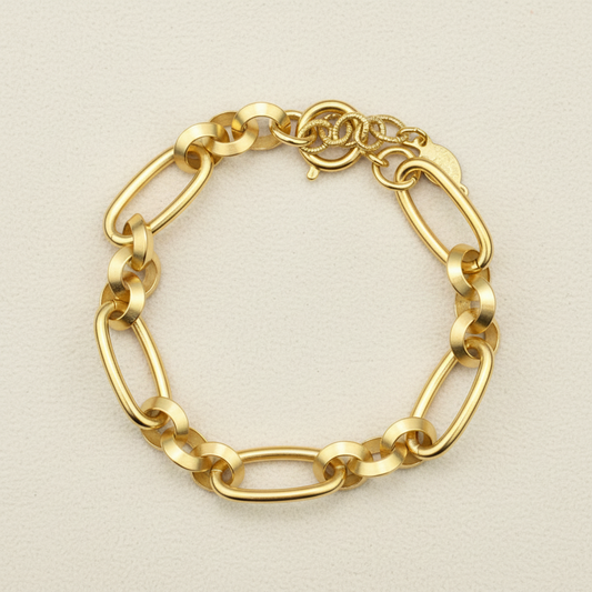 Gold-tone chain link bracelet with oval and rounded interlocking links