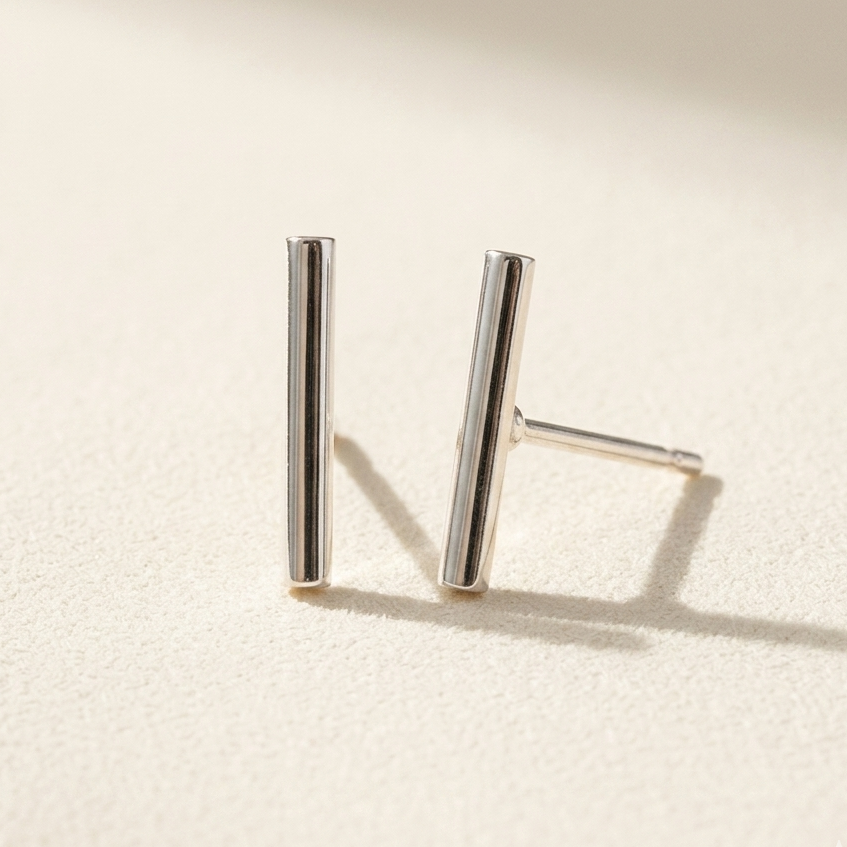 Silver-tone bar stud earrings with straight vertical posts