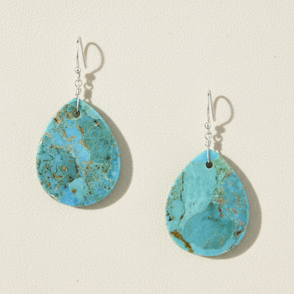 Turquoise stone drop earrings with silver hooks