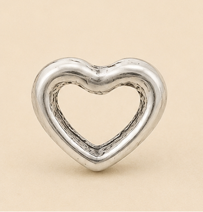 Silver-tone open-heart stud earring with textured heart outline
