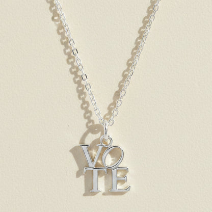 Silver-tone vote necklace with VOTE letter pendant and link chain